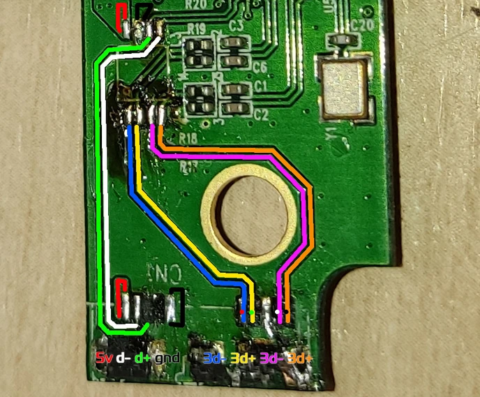 Разводка USB разъема на плате переходника Sata-USB